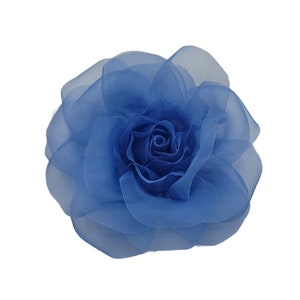 M&S Schmalberg 4" Blue Silk Organza Rose Flower Brooch Pin - Made in USA