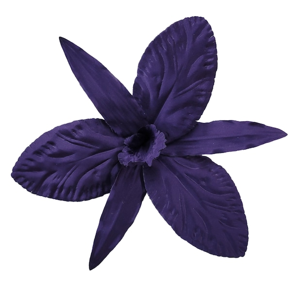 M&S Schmalberg 10" Royal Purple Large Oversized Hand-Wired Orchid Tropical Lily Millinery Fabric Flower Pin