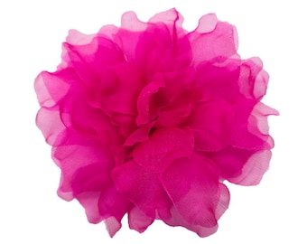 M&S Schmalberg 4.5" Vibrant Fuchsia Pink Flower Gardenia Flower Silk Organza Millinery Fabric Flower Brooch Pin