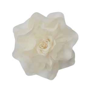 M&S Schmalberg 4.5" Modern Rose Couture Light Ivory Silk Flower Brooch Pin