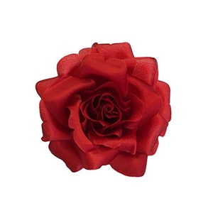 M&S Schmalberg 3.5&quot; Red Silk Rose with hair-clip - Made in USA