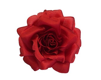 M&S Schmalberg 3.5" Red Silk Rose with hair-clip - Made in USA