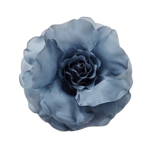 M&S Schmalberg 8&quot; Silk Stone Slate Blue Rose Large Oversized Flower Brooch Pin - Made in USA