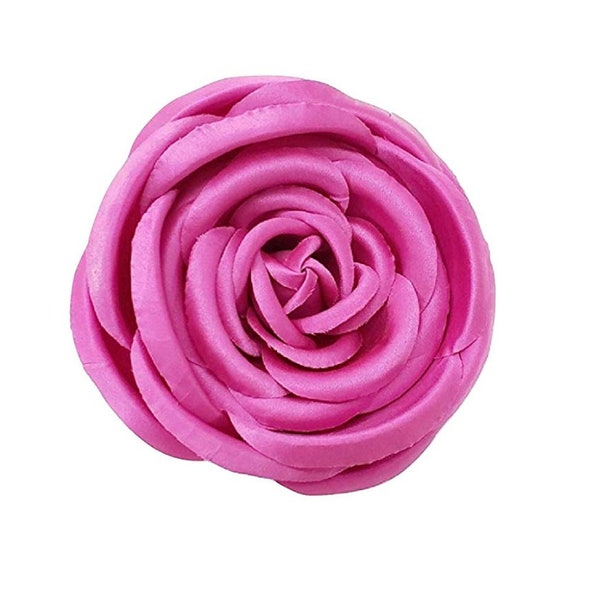 M&S Schmalberg Large 5.5" Fuchsia Rose Twisted Satin Millinery Fabric Flower Brooch Pin