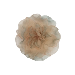 M&S Schmalberg 5&quot; Hand-Dyed Silk Organza Opened Peony Shades of Light Orange and Arctic Blue Millinery Fabric Flower Brooch Pin
