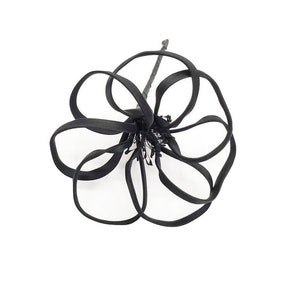 M&S Schmalberg 5" Special Wired Black Satin Hibiscus Millinery Flower Pin with vintage floral stamens - Made in America