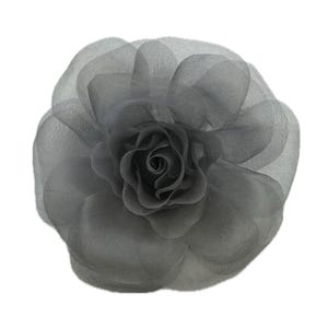 M&S Schmalberg 4.5&quot; Organza Grey Rose. Millinery Fabric Flower Brooch Pin. Made in America.