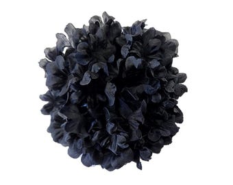 M&S Schmalberg 5" Navy Dark Blue Hydrangea Silk Flower Brooch Pin - Made in USA