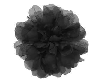 M&S Schmalberg 6" Large Black Organza Gardenia Flower Silk Millinery Fabric Flower Brooch Pin