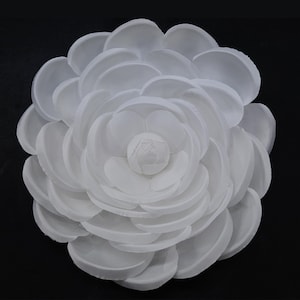 M&S Schmalberg 10&quot; Large Oversized Classic Camellia Brooch Pin Fabric Flower Pin White Made in USA