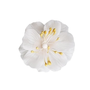 M&S Schmalberg 2.5&quot; Off White Cherry Blossom Dogwood Labdanum Silk Flower Blossom Brooch Pin.  Silk Fabric Flower Pin Made in New York