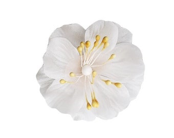 M&S Schmalberg 2.5" Off White Cherry Blossom Dogwood Labdanum Silk Flower Blossom Brooch Pin.  Silk Fabric Flower Pin Made in New York