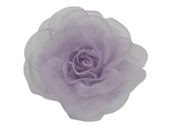 M&S Schmalberg 4" Lavender Light Purple Silk Organza Rose Flower Brooch Pin - Made in USA