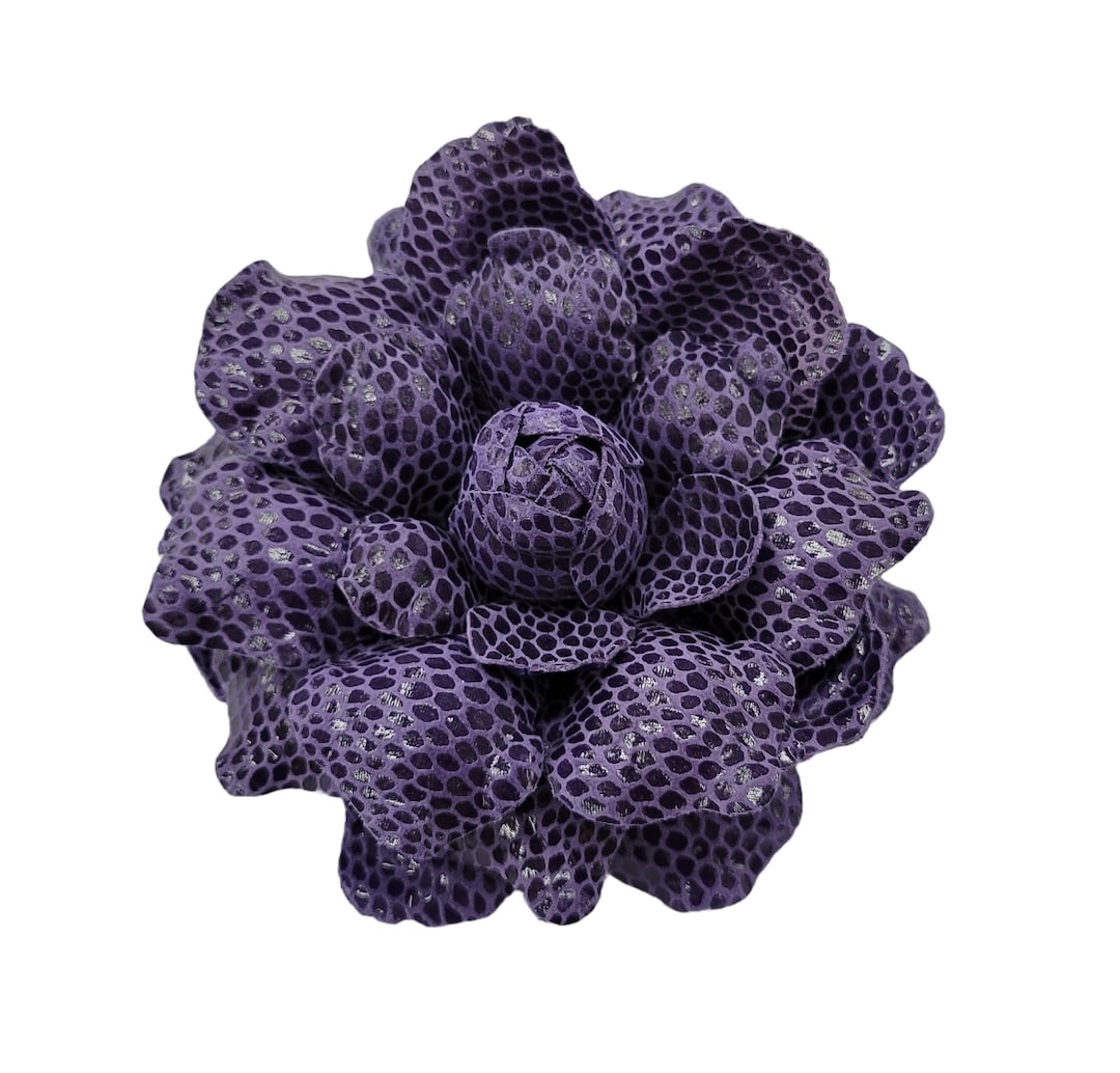 M&S Schmalberg 4" Purple Python Embossed Faux Leather Flower Gardenia ...