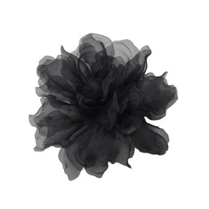 M&S Schmalberg 4.5 Black Flower Gardenia Flower Silk Organza Millinery Fabric Flower Brooch Pin imagem 1