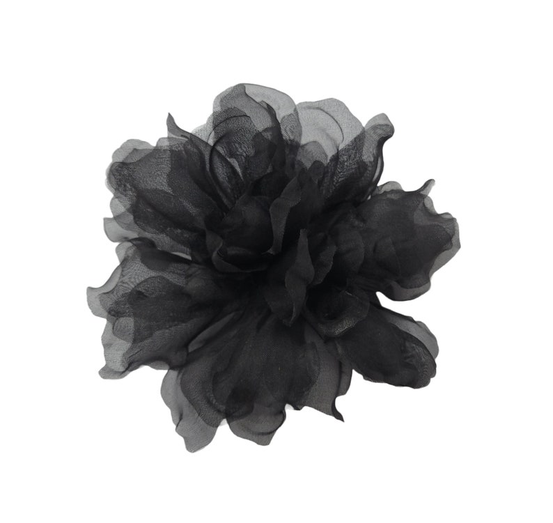 M&S Schmalberg 4.5 Black Flower Gardenia Flower Silk Organza Millinery Fabric Flower Brooch Pin imagem 1
