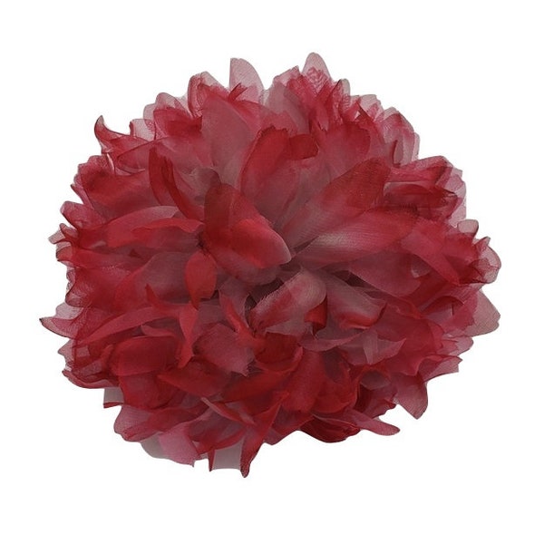M&S Schmalberg 6" Jumbo Chrysanthemum Hand-Dyed Silk Organza Millinery Fabric Flower Brooch Pin Shades of Vibrant Merlot, Burgundy, Red