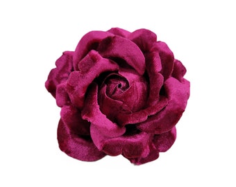 M&S Schmalberg Cranberry Garnet Velvet Rose Fabric Flower Brooch Pin - Approx 3.5" Made in USA