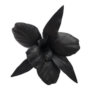 M&S Schmalberg 6" Black Leather Orchid Flower Brooch Pin