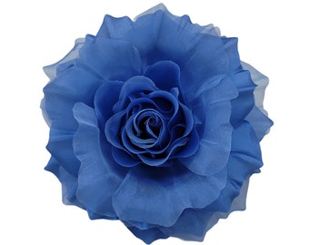 M&S Schmalberg 5.5" Large Modern Rose Blue Silk Fabric Flower Brooch Pin - Made in USA