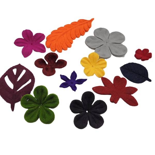 M&S Schmalberg One Dozen (12) Assorted Felt Flower Petals and Leaves (Random Assortment)