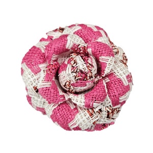 M&S Schmalberg 3" Pink and White Wool Tweed Camellia Fabric Flower Brooch Pin