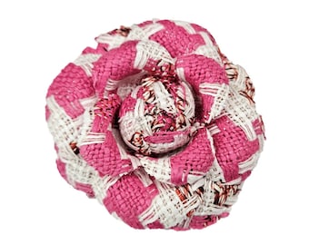 M&S Schmalberg 3" Pink and White Wool Tweed Camellia Fabric Flower Brooch Pin