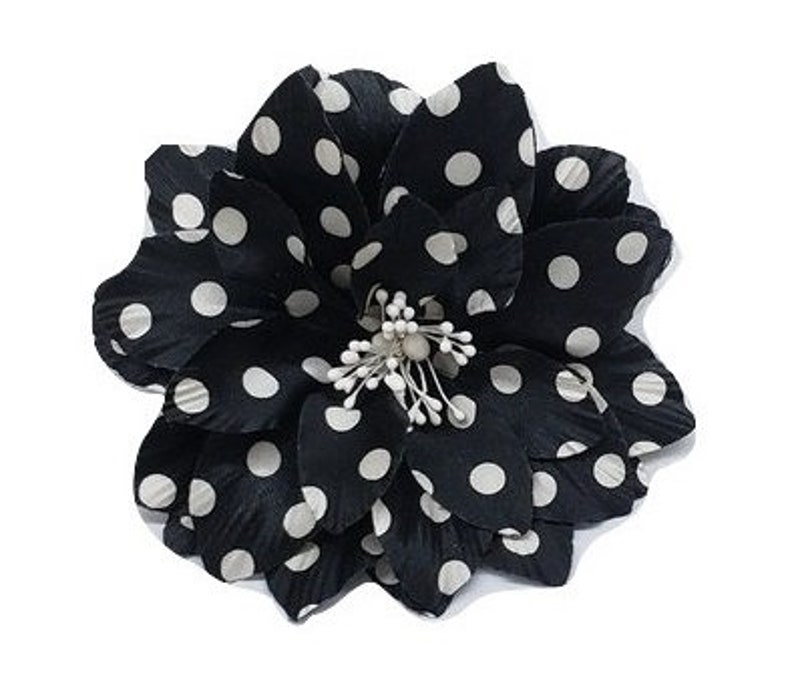 M/&S Schmalberg Large 5 Polka Dot Flower Black with White Dot Silk Millinery Fabric Flower Brooch Pin