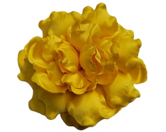 M&S Schmalberg 4.5" Yellow Gardenia Flower Millinery Fabric Flowers Brooch Pin