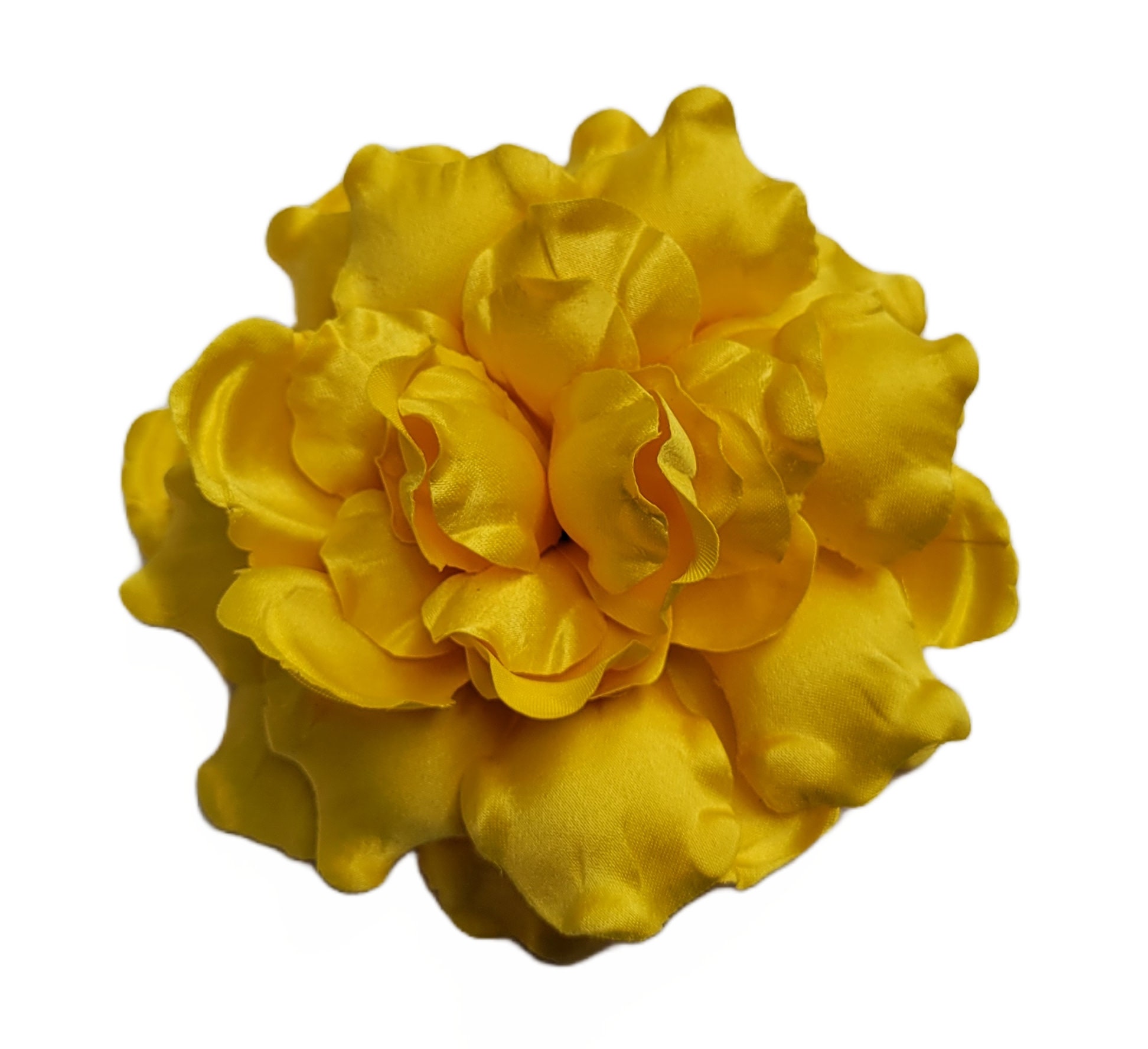 M&S Schmalberg 4.5" Yellow Gardenia Flower Millinery Fabric Flowers Brooch Pin