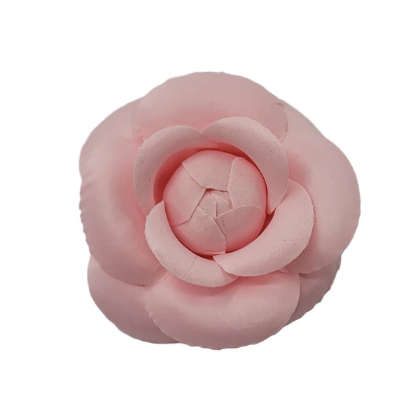 M & S Schmalberg 3 "Classic Camellia Brosche Seide Stoff Blume Pin Pink Made in USA