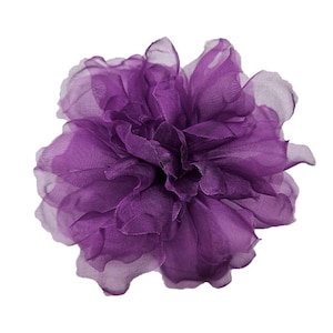 M&S Schmalberg 4.5&quot; Purple Flower Gardenia Flower Silk Organza Millinery Fabric Flower Brooch Pin