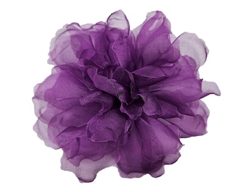 M&S Schmalberg 4.5" Purple Flower Gardenia Flower Silk Organza Millinery Fabric Flower Brooch Pin