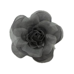 M&S Schmalberg 4&quot; Two-Tone Grey Silk Organza Rose Flower Brooch Pin - Made in USA
