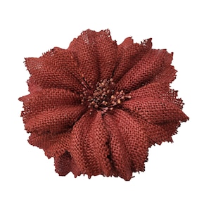 M&S Schmalberg 5.5&quot; Ruby Red Merlot Burlap Flower Hand Shaded Millinery Artificial Brooch Pin