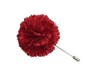 M&S Schmalberg - Broche de clavel de flor de seda roja de 2.0 in para hombre o mujer, alfiler de solapa para el ojal