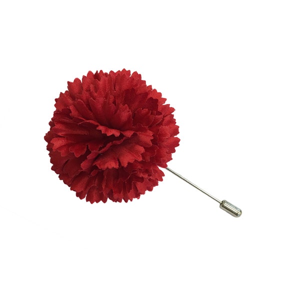 M&S Schmalberg 2" Red Silk Flower Carnation Broche Homme ou Femme Épinglette Boutonnière