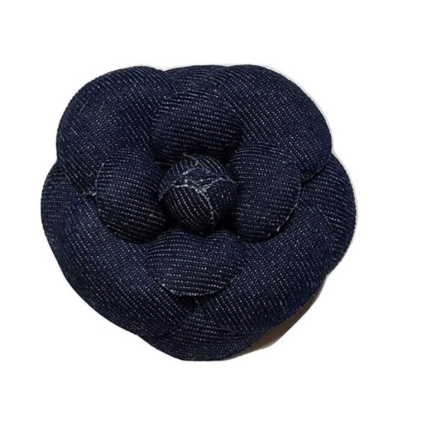 M&S Schmalberg 3" Blue Denim Camellia Fabric Flower Brooch Pin