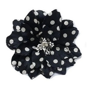 M&S Schmalberg 5" Polka Dot Flower Black with White Dot Silk Millinery Fabric Flower Brooch Pin