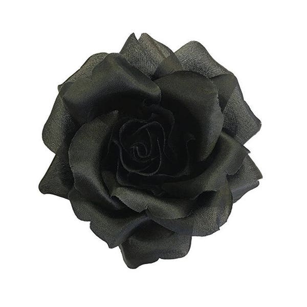 M&S Schmalberg 3.5" Black Silk Satin Faced Rose with Alligator Clip - Made in USA