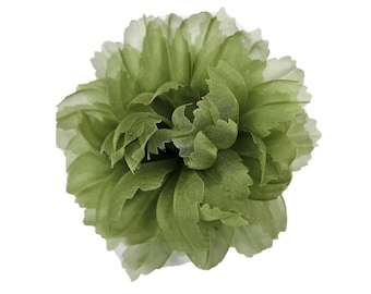 M&S Schmalberg 5" Modern Chrysanthemum (Mum) Sage Green Silk Organza Fabric Flower Brooch Pin Handmade in NYC