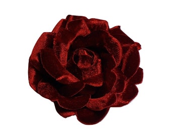 M&S Schmalberg Red Velvet Rose Fabric Flower Pin / Brooch - Approx 3.5&quot; Made in USA