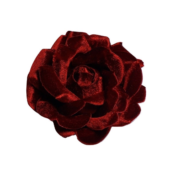 M&S Schmalberg Red Velvet Rose Fabric Flower Brooch Pin - Approx 3.5" Made in USA