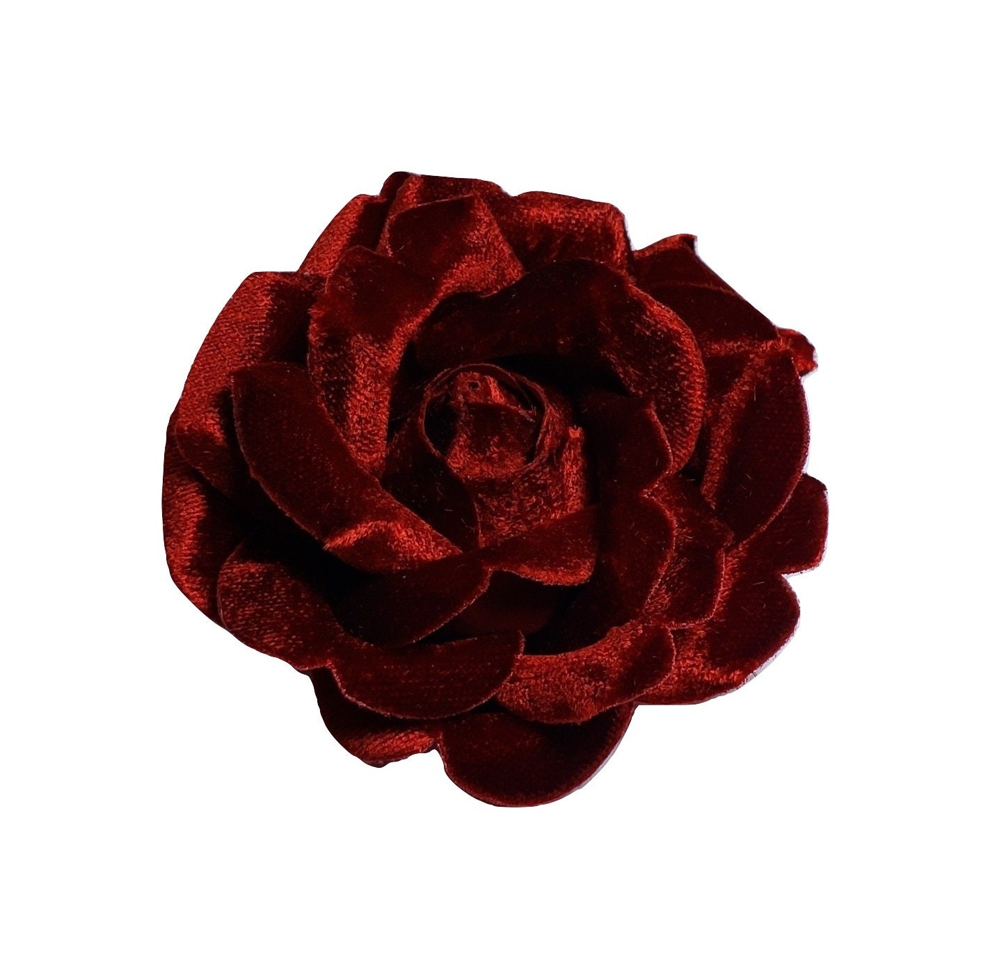 SchmalbergFlowersNYC M&S Schmalberg Red Velvet Rose Fabric Flower Brooch Pin - Approx 3.5 Made in USA