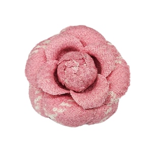 M&S Schmalberg 3" Pink and White Wool Tweed Camellia Fabric Flower Brooch Pin