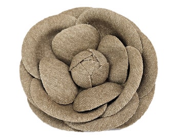 M&S Schmalberg 4" Silk/Wool Camellia Tan Khaki Fabric Flower Brooch Pin