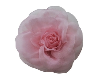 M&S Schmalberg Pink Silk Organza Classic Rose Fabric Flower Pin