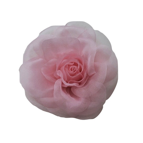 M&S Schmalberg Pink Silk Organza Classic Rose Fabric Flower Pin