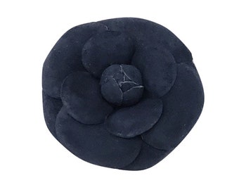 M&S Schmalberg 3" Classic Camellias - Navy Blue Suede Leather Camellia Flower Brooch Pin