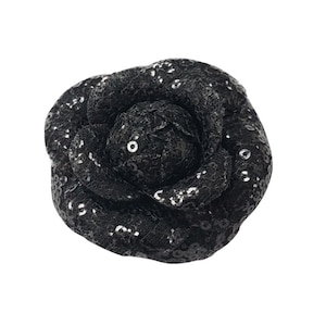 M&S Schmalberg 3" Black Sequin Camellia Fabric Flower Brooch Pin